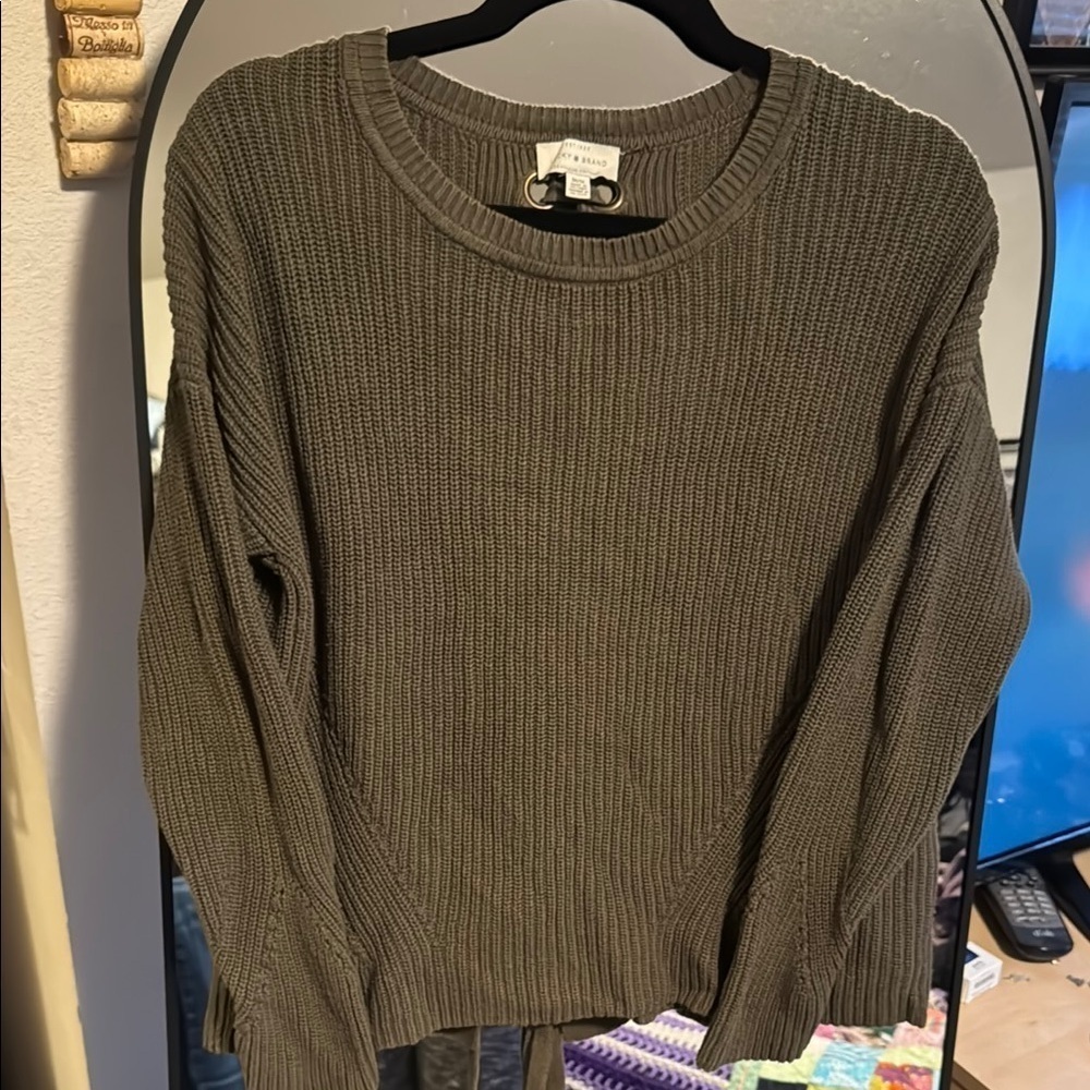 Lucky Brand Green Crewneck Sweater Ribbed Knit